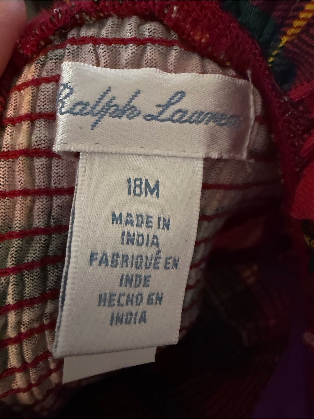 Ralph Lauren Red and Green Plaid Baby Dress with Black Bow - Picture 2 of 5